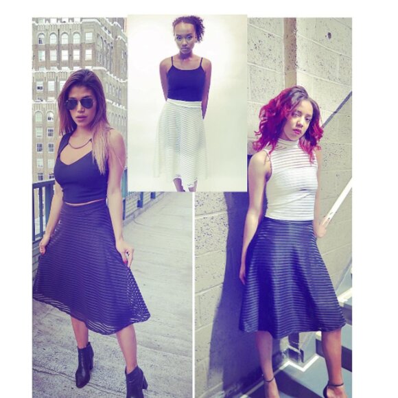 NBW Silhouette NYC striped blue A-line skirt size M - Picture 5 of 5